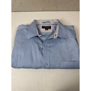 Johnston & Murphy White Long Sleeve Button Up Blue Pattern Shirt‎ Mens Sz XXL